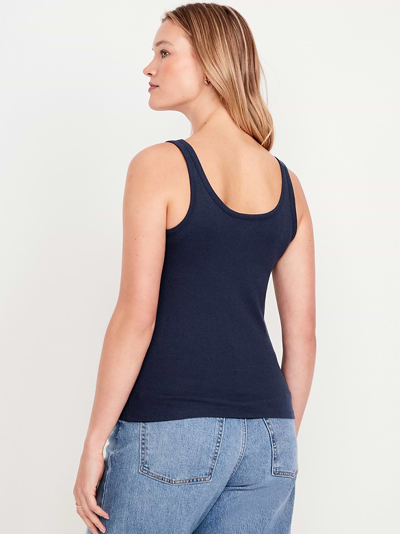 First-Layer Ribbed Scoop-Neck Tank Top
