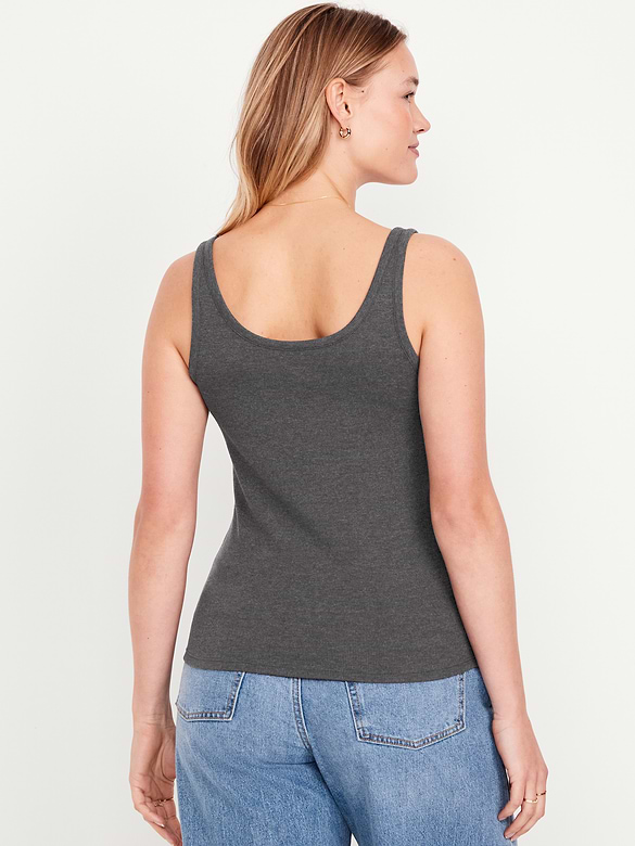 First-Layer Ribbed Scoop-Neck Tank Top