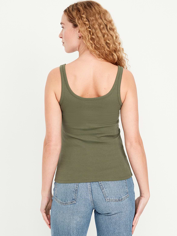 First-Layer Ribbed Scoop-Neck Tank Top