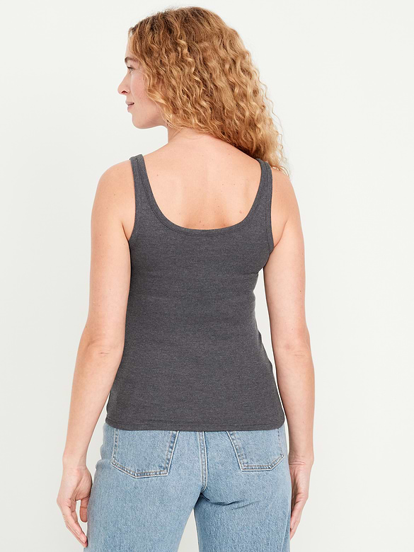 First-Layer Ribbed Scoop-Neck Tank Top