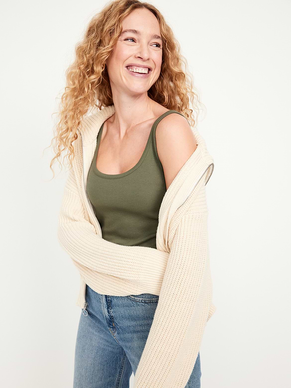 First-Layer Ribbed Scoop-Neck Tank Top