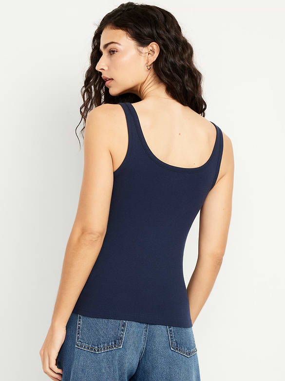 First-Layer Ribbed Scoop-Neck Tank Top