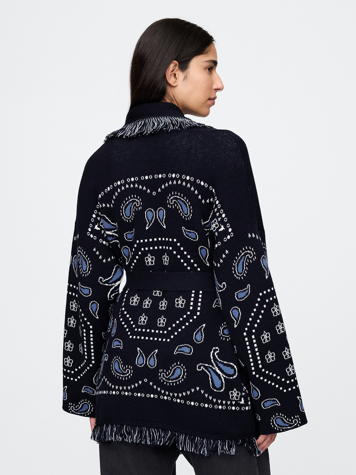 Cotton-Blend Fringe Shawl Cardigan | Gap