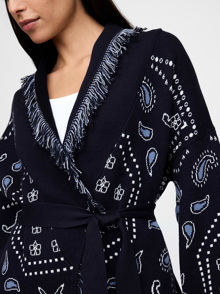 Image number 4 showing, Cotton-Blend Fringe Shawl Cardigan