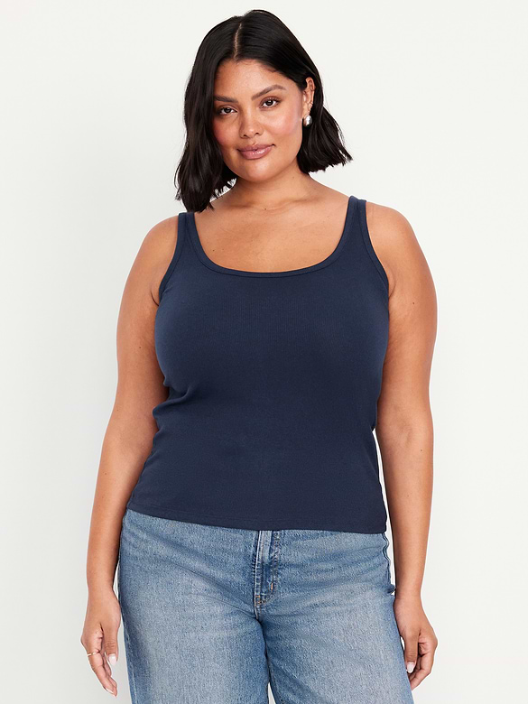 First-Layer Ribbed Scoop-Neck Tank Top