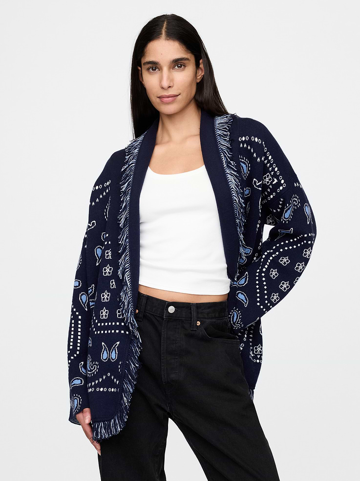 Image number 1 showing, Cotton-Blend Fringe Shawl Cardigan