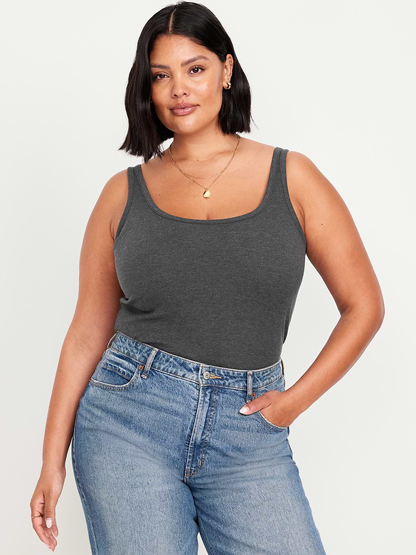 First-Layer Ribbed Scoop-Neck Tank Top