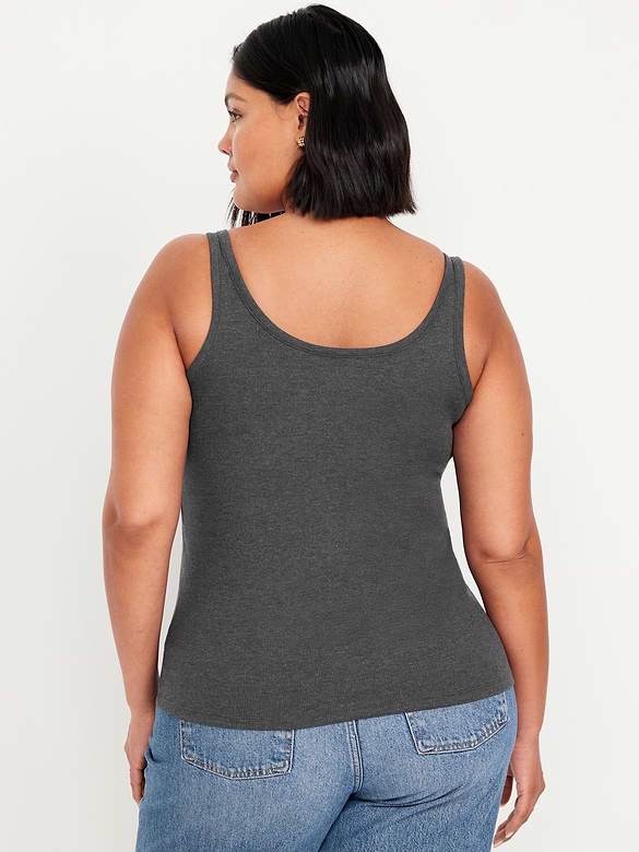 First-Layer Ribbed Scoop-Neck Tank Top