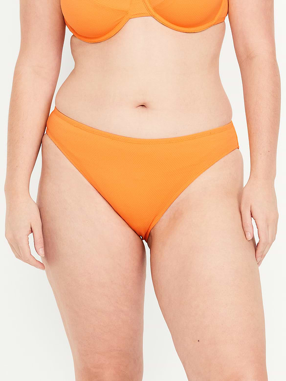 Mid-Rise Textured Bikini Swim Bottoms