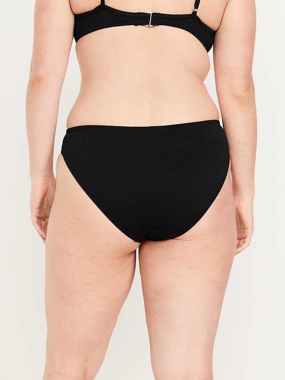 Mid-Rise Textured Bikini Swim Bottoms