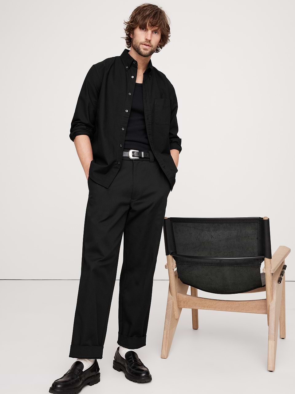 banana republic black dress shirt Standard-Fit Oxford Gap factory