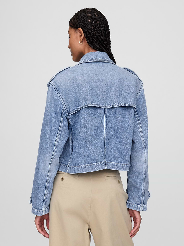Image number 3 showing, UltraSoft Denim Crop Trench Jacket