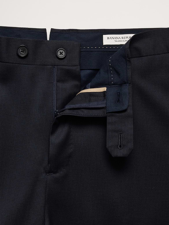 Pantalon de complet en tissu italien à motif pied-de-poule