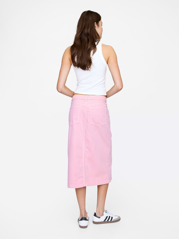 Image 2 of 5, SuperSoft Denim Button-Front Midi Skirt