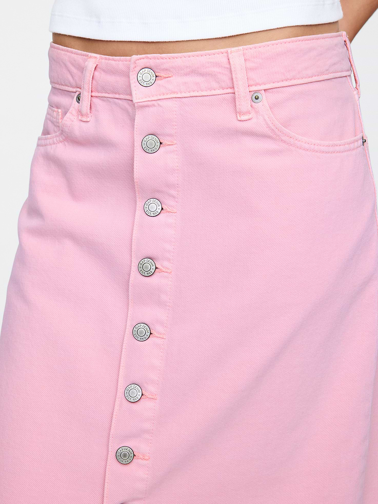 Image 4 of 5, SuperSoft Denim Button-Front Midi Skirt