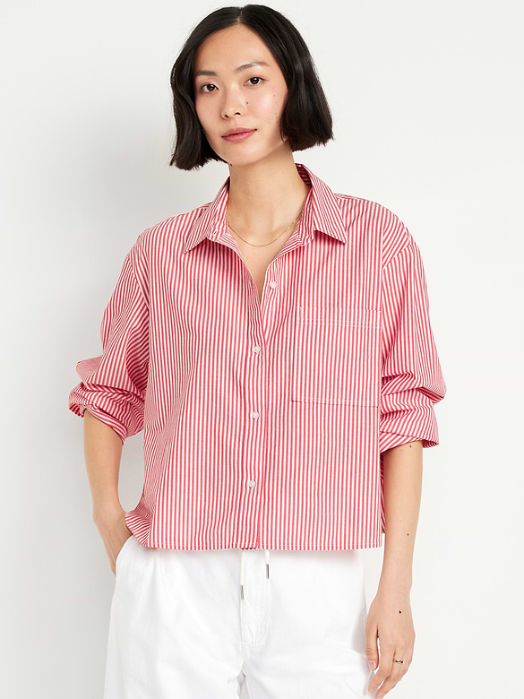 Cropped Button-Down Striped Shirt