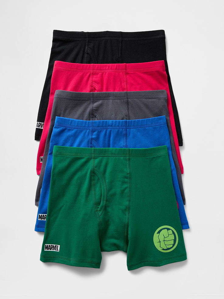 Image number 1 showing, Kids Organic Stretch Cotton Marvel Boxer Briefs (5-Pack)