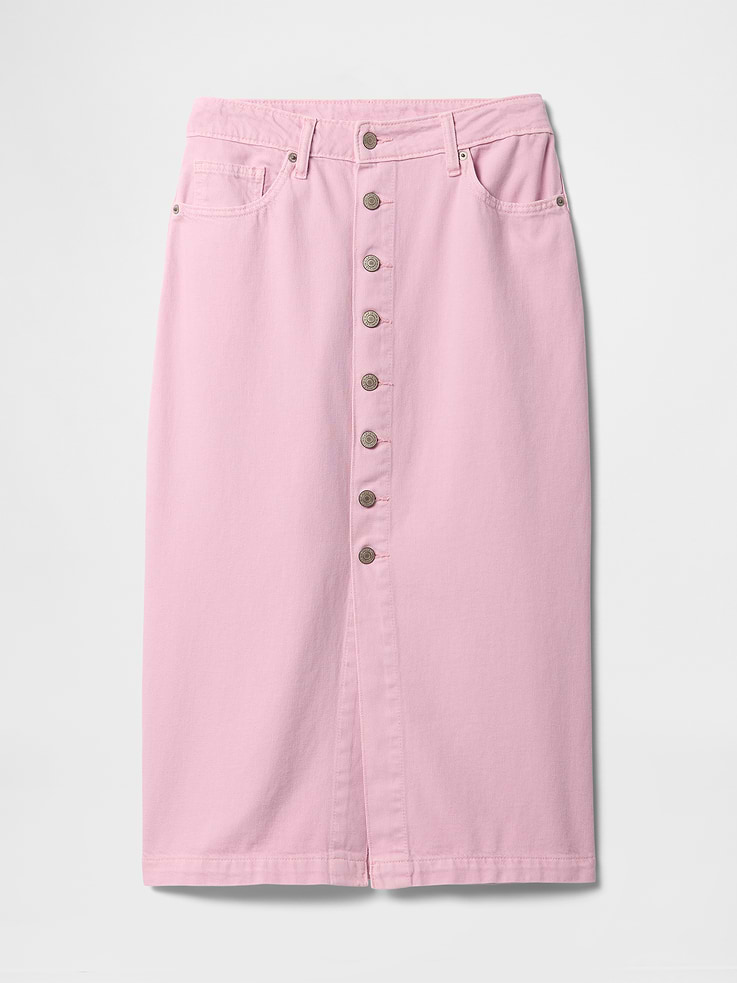 Image 5 of 5, SuperSoft Denim Button-Front Midi Skirt