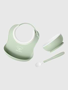 Image 1 of 2, This set is perfect for young children just beginning to taste solid foods but are still being fed by a parent., It includes all the essentials for introducing your baby to solids: a sturdy bowl that is easy to hold in one hand (so you can feed with the other), a feeding spoon with a long handle, and a comfy bib to catch any mess.