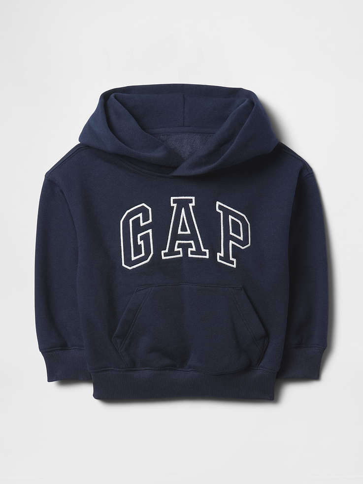 Image 1 of 2, Our softer than soft sweats. Brushed on the inside. Smooth on the outside. Made so that no two are alike., Soft cotton-blend fleece pullover hoodie., Hooded neckline., Long sleeves with banded cuffs., Gap arch logo at front., Kanga pocket., Banded hem., Made with 23% recycled polyester. Compared to virgin materials, using recycled materials helps to reduce resource use and waste., This product was made in a factory that invests in gender equity and women’s empowerment through RISE. Learn more at gapinc.com/equity ., Product #737961