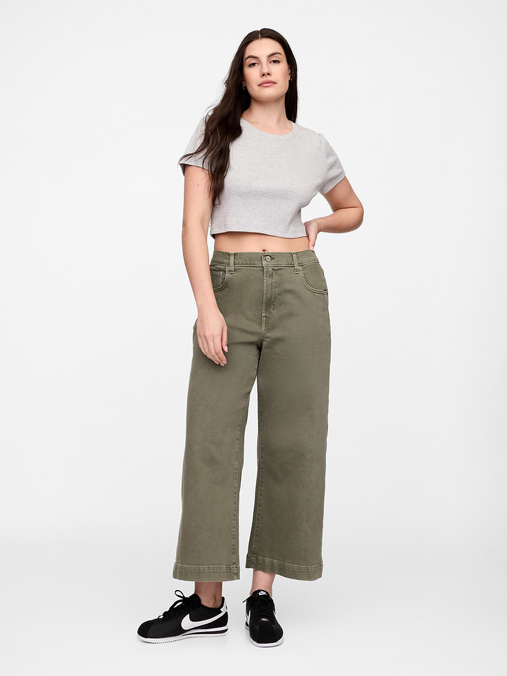 Image 5 of 7, High Rise Wide-Leg Crop Jeans