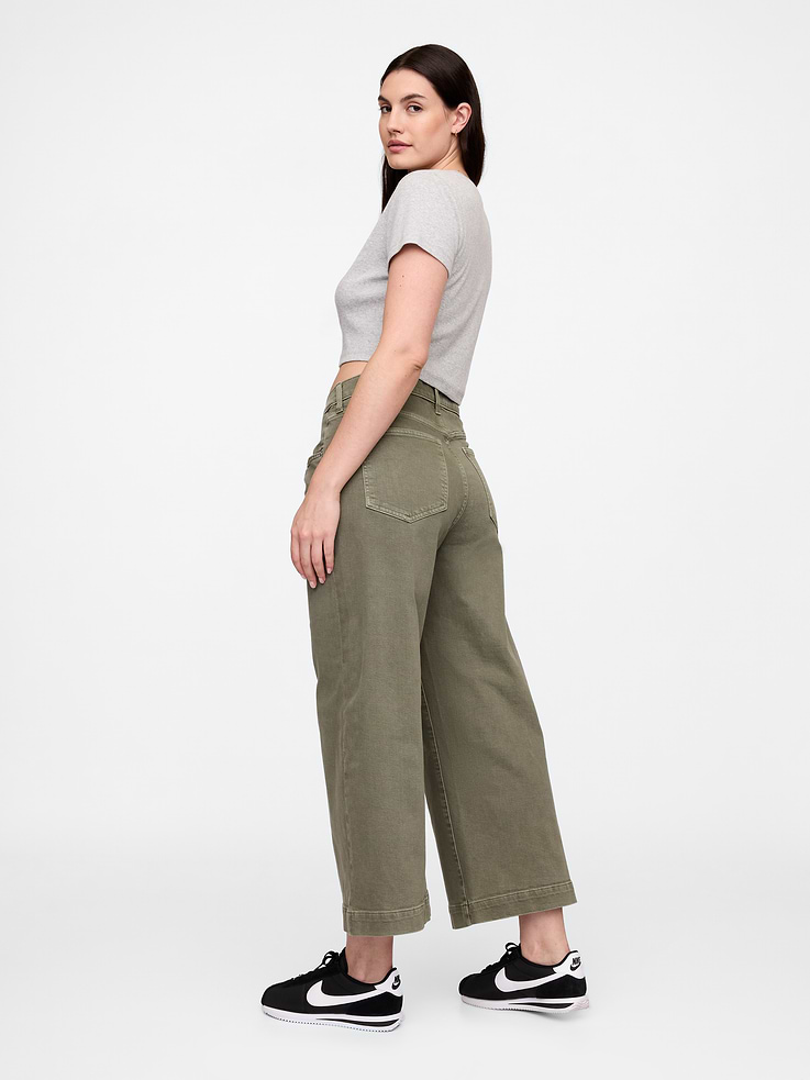 Image 6 of 7, High Rise Wide-Leg Crop Jeans