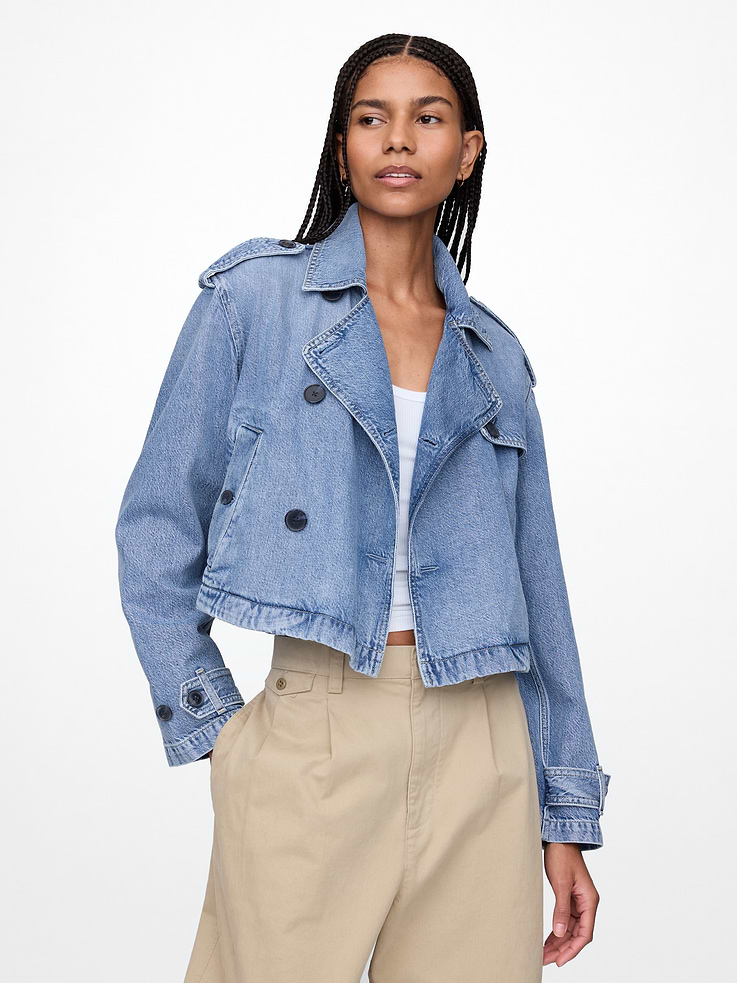 Image number 1 showing, UltraSoft Denim Crop Trench Jacket