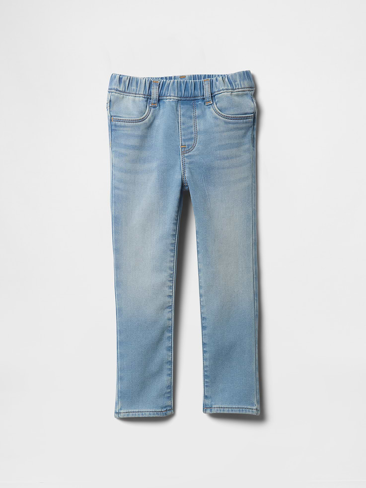 Image 1 of 4, This style is made with 20% recycled contents. Compared to virgin materials, using recycled materials helps to reduce resource use and waste., This product is part of our Washwell program, which uses at least 20% less water as compared with conventional wash methods. We’ve saved over a billion liters of water through Washwell since 2016., Soft, low-stretch denim., Light indigo wash with fading and whiskering., Elasticized waist, faux fly., Faux front slant pockets, patch pockets at back., This product was made in a factory that invests in gender equity and women’s empowerment through RISE. Learn more at, Product #748670