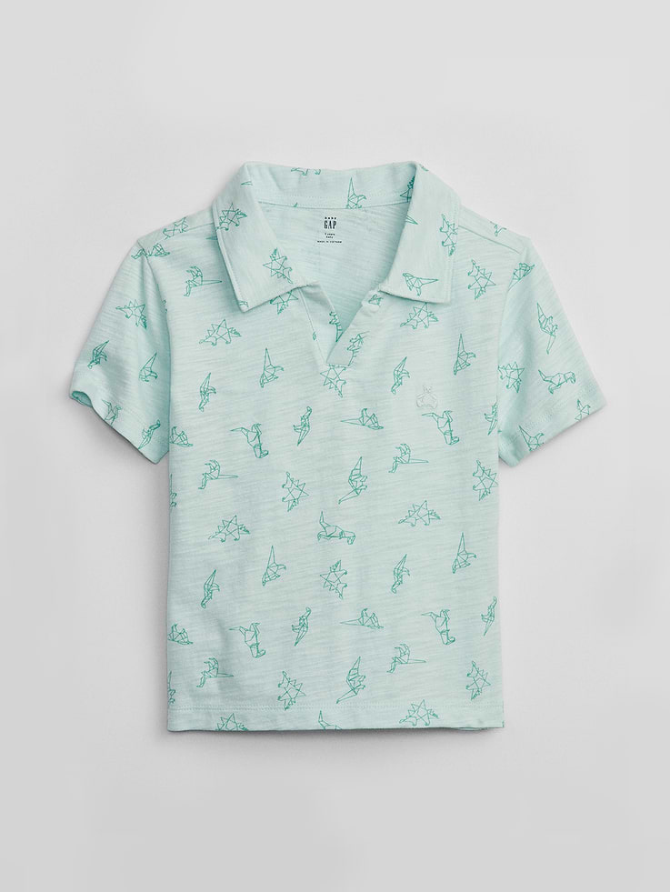 Image 1 of 1, Supersoft and cozy baby essentials featuring our signature Brannan Bear., Slub jersey knit., Short sleeves., Spread collar, henley button front., Embroidered Brannan Bear at chest., Select styles have allover print or stripes., Product #597238