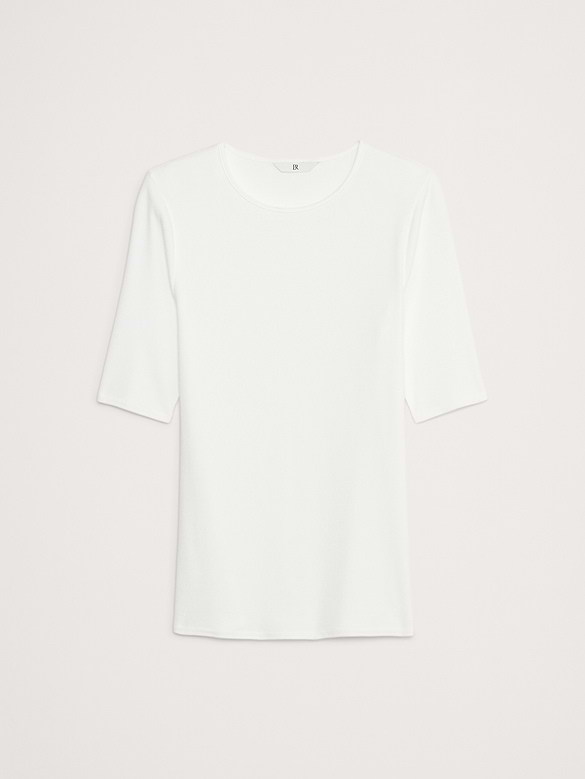 Ribbed Elbow-Sleeve T-Shirt