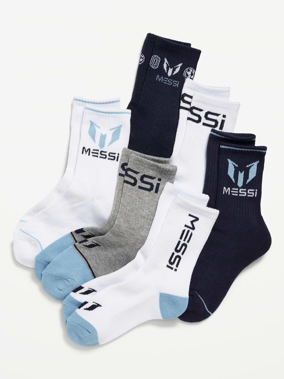 Image number 1 showing, Messi™ Gender-Neutral Crew Socks 6-Pack for Kids