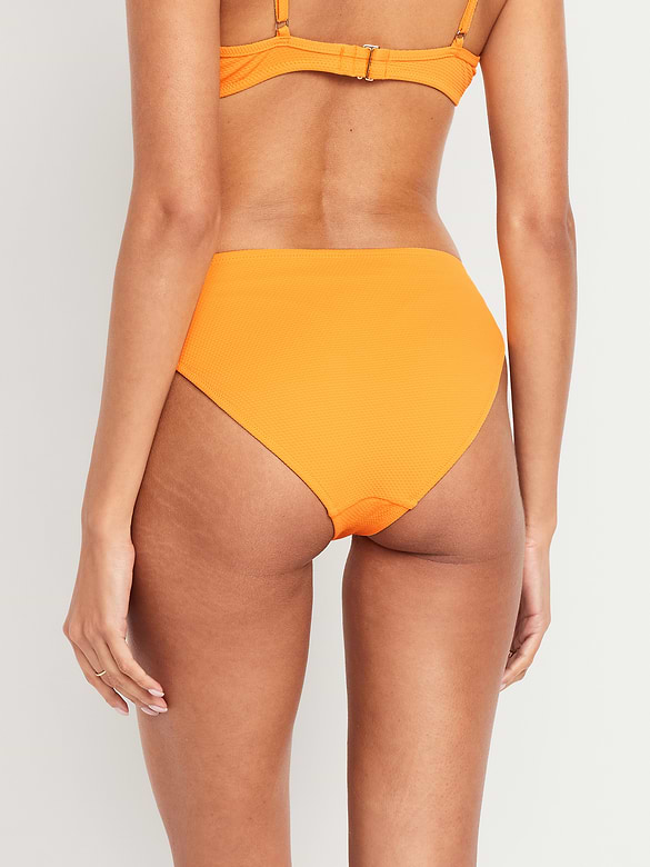 Mid-Rise Textured Bikini Swim Bottoms