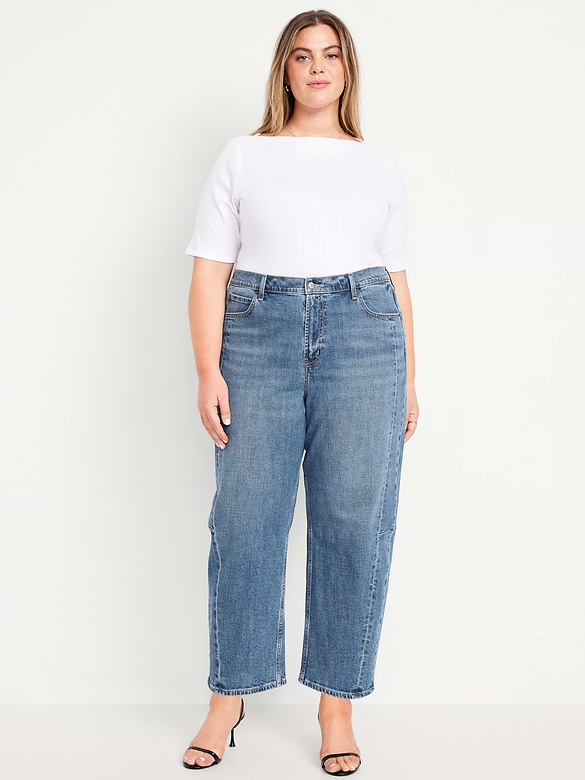 High-Waisted Baggy Barrel Ankle Jeans