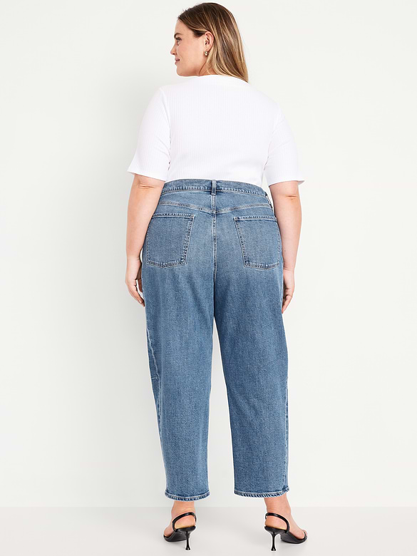 High-Waisted Baggy Barrel Ankle Jeans