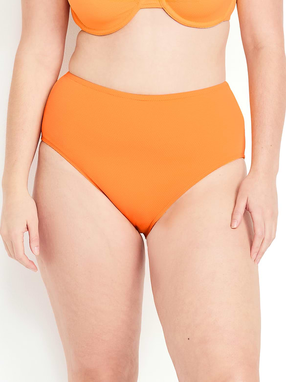 High-Waisted Textured Bikini Swim Bottoms