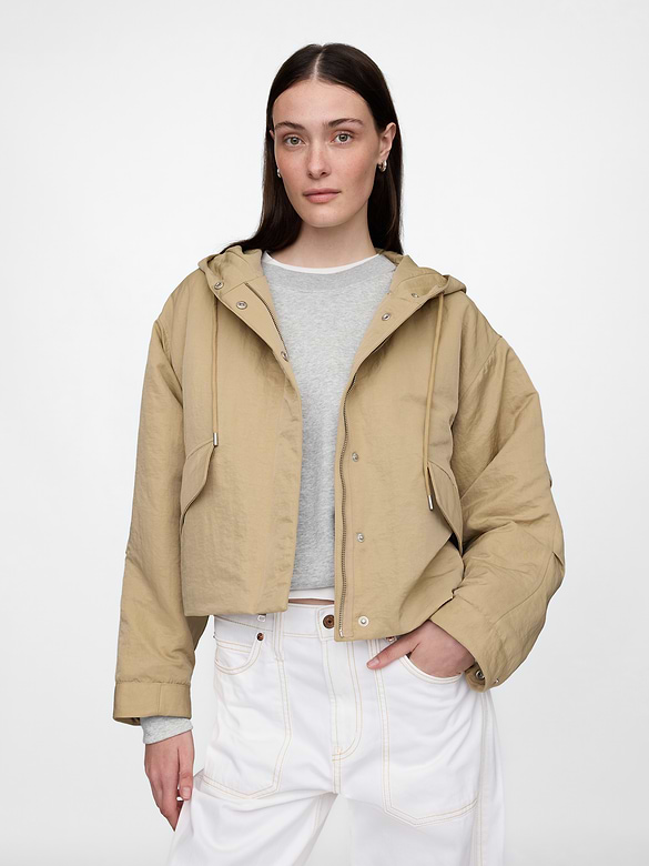 Hooded Nylon Crop Jacket