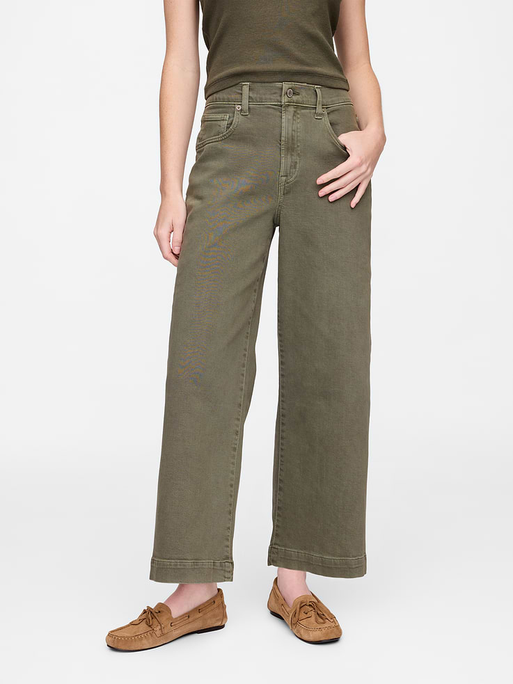 Image 2 of 7, High Rise Wide-Leg Crop Jeans