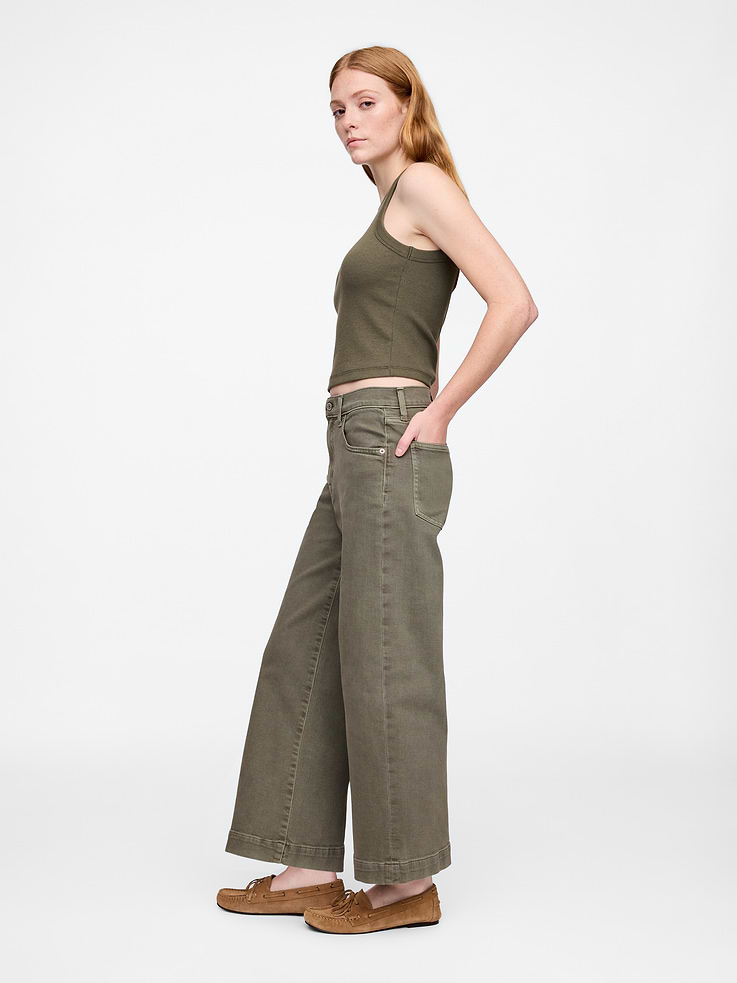 Image 3 of 7, High Rise Wide-Leg Crop Jeans