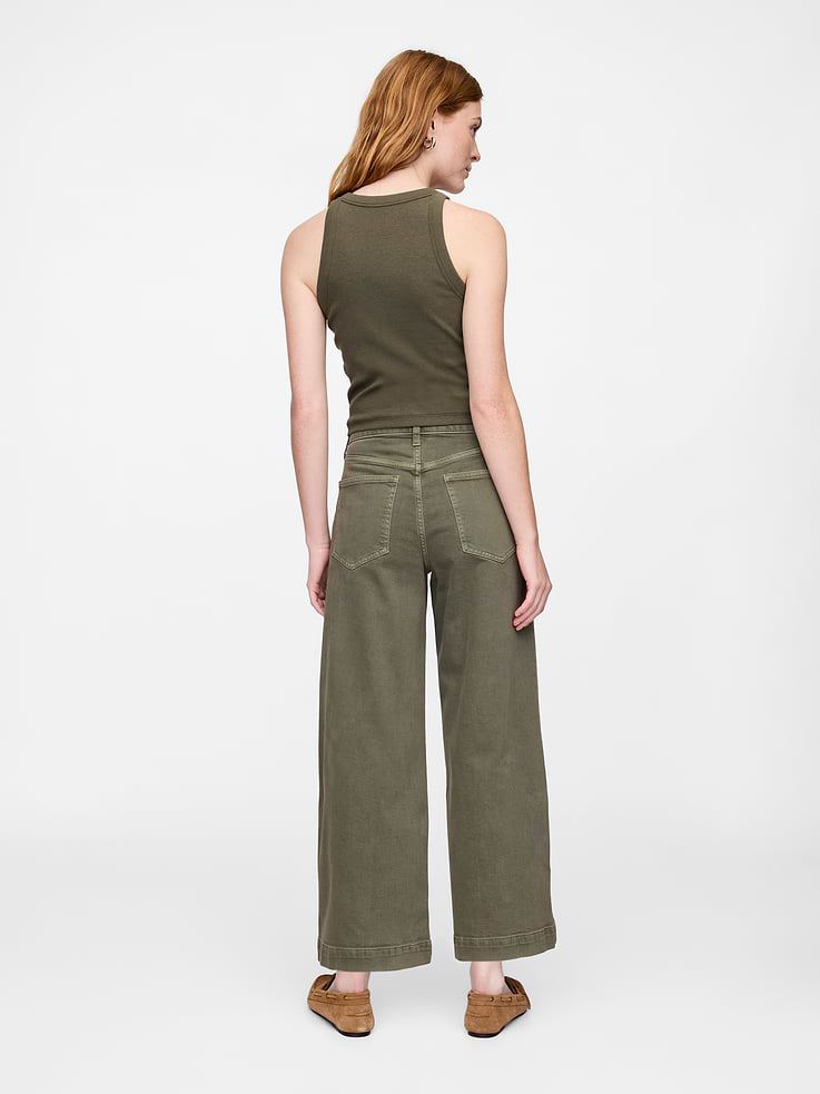 Image 4 of 7, High Rise Wide-Leg Crop Jeans