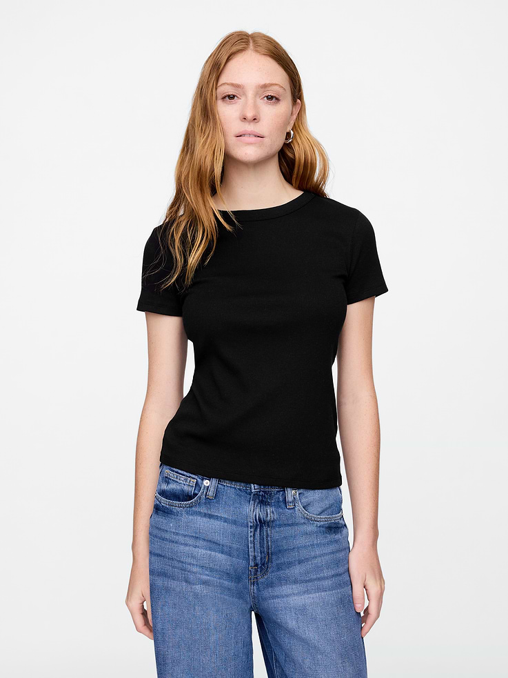 Image 1 of 5, Soft ribbed knit., Short sleeves., Crewneck., Product #732712