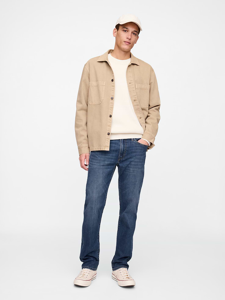 Image 1 of 6, This style is made with 8% recycled cotton. Compared to virgin materials, using recycled materials helps to reduce resource use and waste., This product is part of our Washwell program, which uses at least 20% less water as compared with conventional wash methods. We’ve saved over a billion liters of water through Washwell since 2016., Stretch denim., Medium indigo wash with fading and whiskering., Button closure, zip fly., Classic five-pocket styling., This product was made in a factory that invests in gender equity and women’s empowerment through RISE. Learn more at, Product #710264
