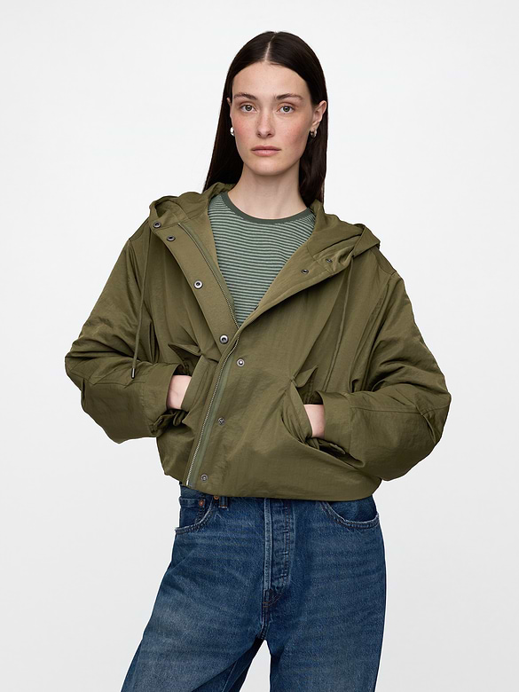 Hooded Nylon Crop Jacket