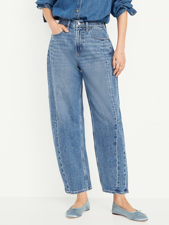 High-Waisted Baggy Barrel Ankle Jeans