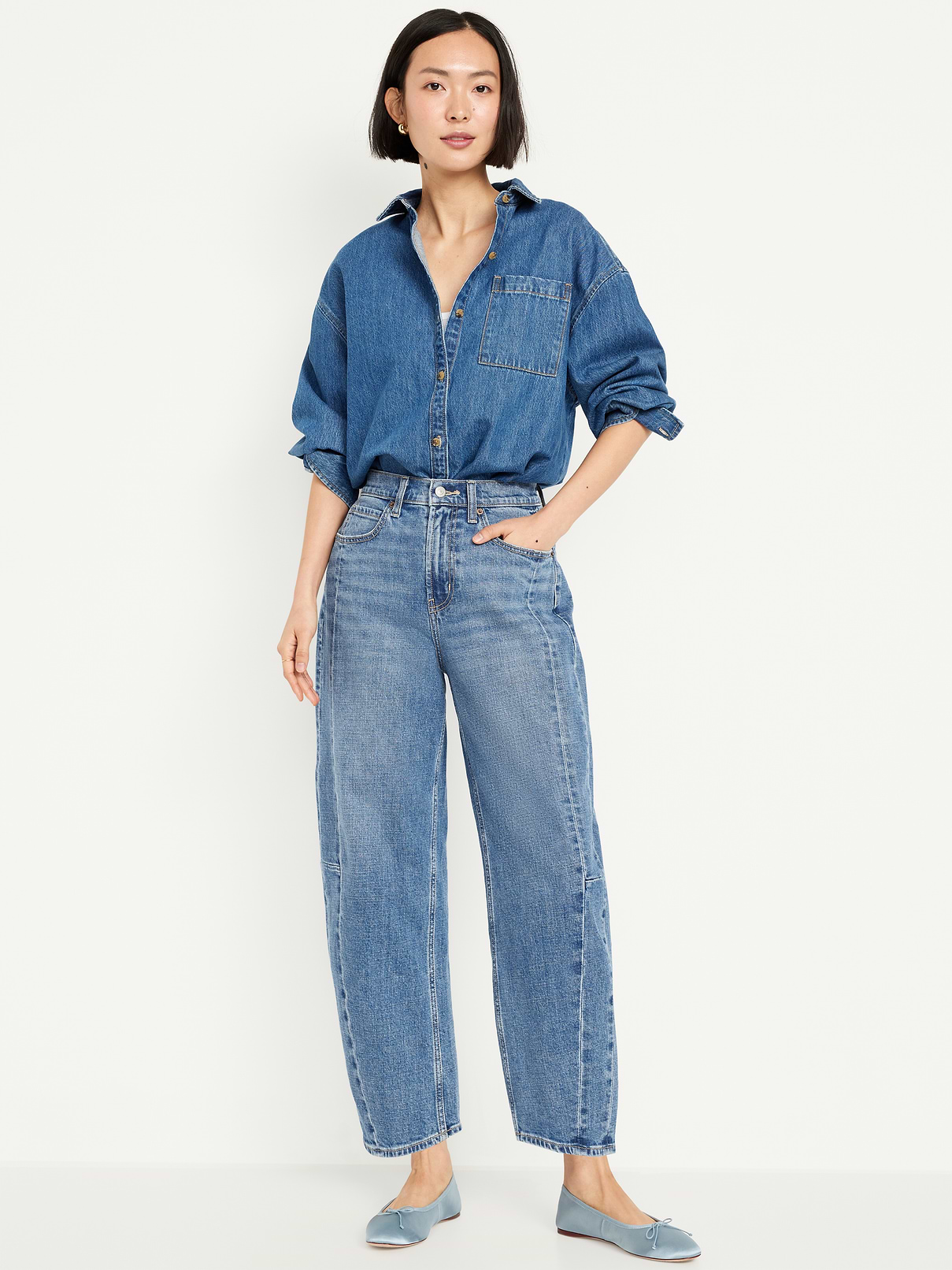 High-Waisted Baggy Barrel Ankle Jeans