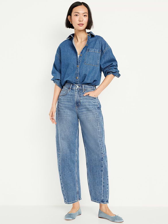 High-Waisted Baggy Barrel Ankle Jeans