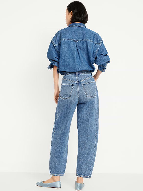 High-Waisted Baggy Barrel Ankle Jeans