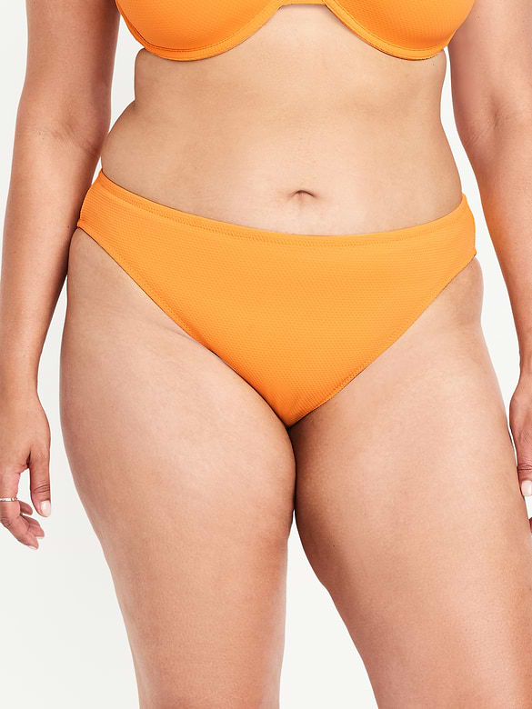 Mid-Rise Textured Bikini Swim Bottoms