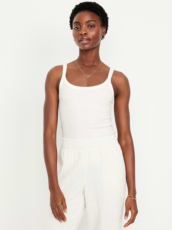 90s Ribbed Lace-Trim Tank