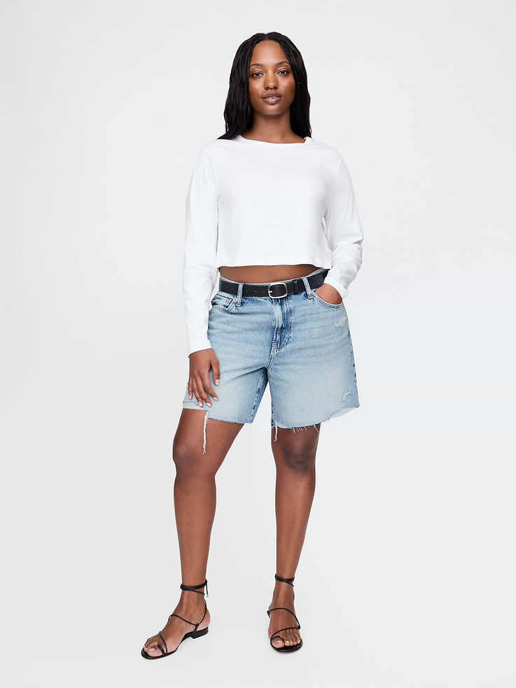 Image number 5 showing, 8" Mid Rise '90s Loose Denim Bermuda Shorts
