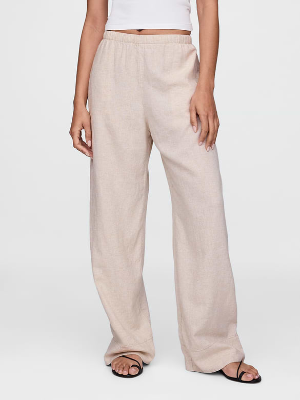 Linen-Blend Easy Wide-Hem Pants